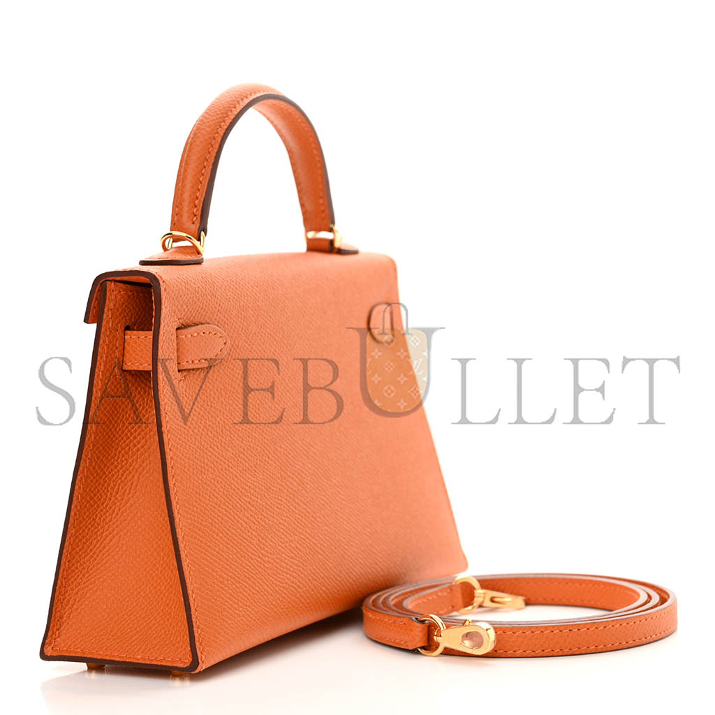 H**mes mini kelly ii epsom leather orange gold buckle (19*12*5.5cm)